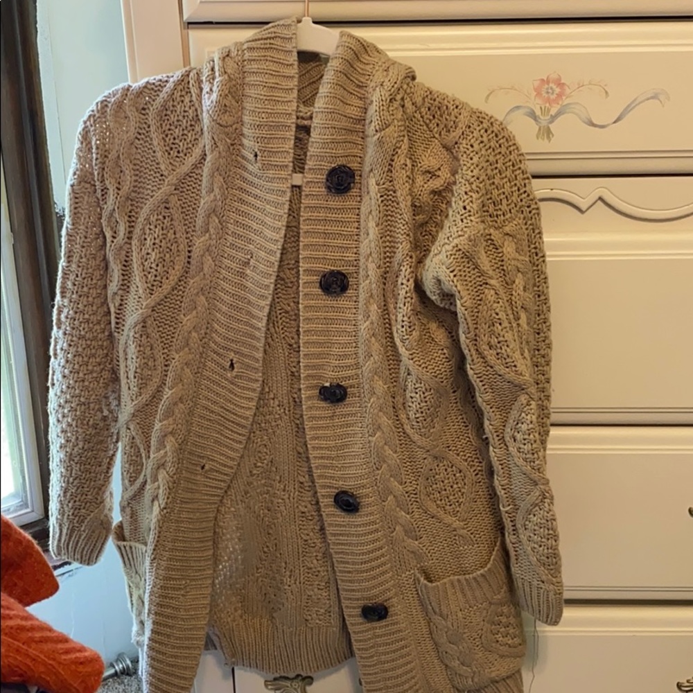 Tan cardigan with hood